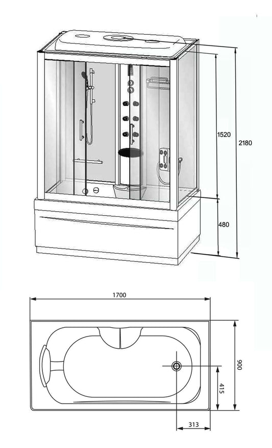 Paris Complete Baddouchecombinatie Wiesbaden 170X90X220 Cm in 5Mm