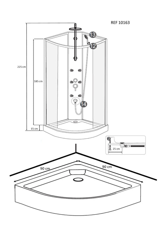 Jupiter Komplett-Dusche Wiesbaden 90x90x225 cm 5 mm Aluminium