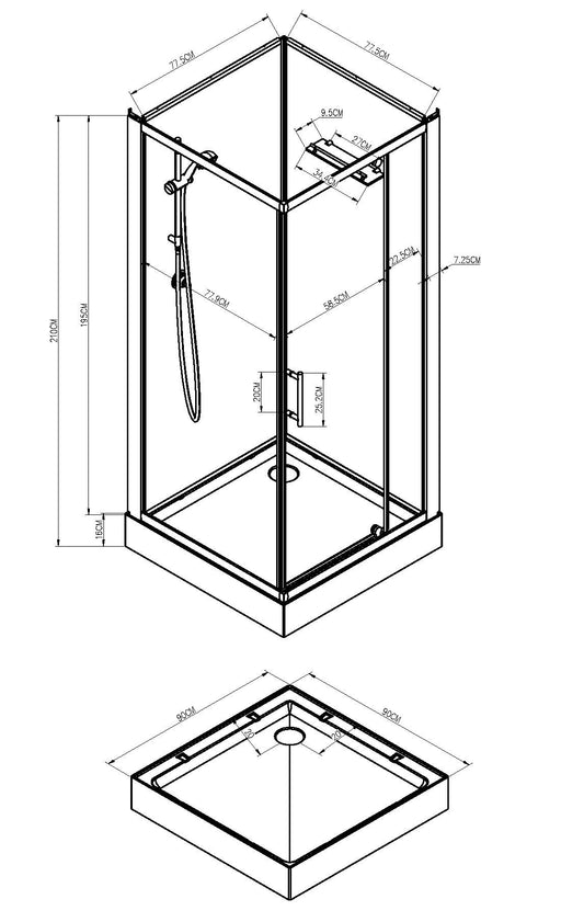 Komplette Duschkabine Wiesbaden Domino 90X90X210 Cm mit 5 mm Glas