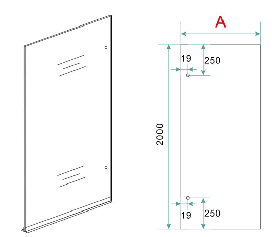 Less inloopdouche rechts 800 x 2000 x 8 mm nano spiegelrook- naar helder glas/