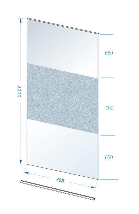 Schlanke Glasplatte 800 x 2000 x 8 mm Nano klares Glas mit Milchglas Mittelstreifen