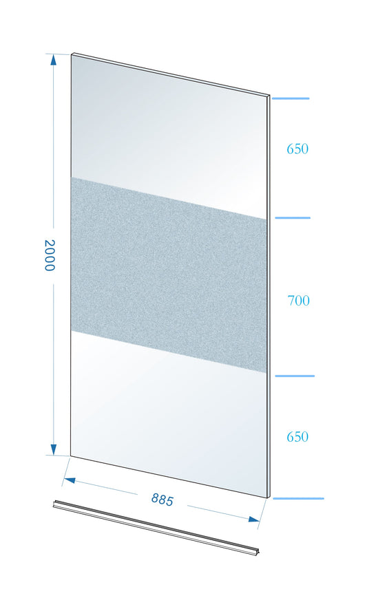 Schlanke Glasplatte 900 x 2000 x 8 mm Nano-Klarglas mit Milchglas-Mittelband