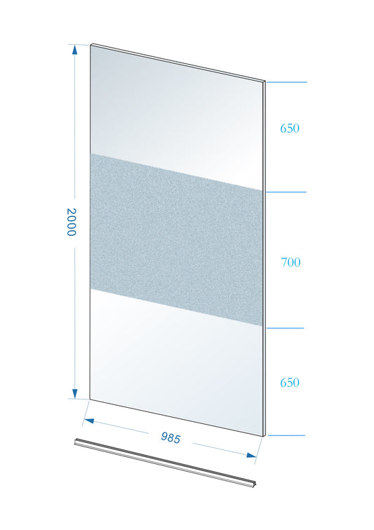 Schlanke Glasplatte 1000 x 2000 x 8 mm Nano-Klarglas mit Milchglas-Mittelband