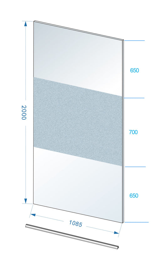Schlanke Glasplatte 1100 x 2000 x 8 mm Nano-Klarglas mit Milchglas-Mittelband