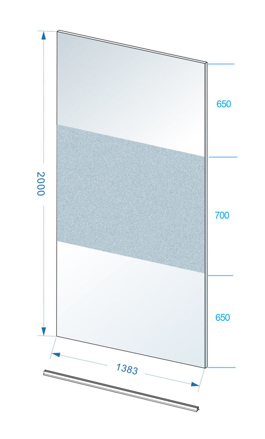 Schlanke Glasplatte 1400 x 2000 x 8 mm Nano-Klarglas mit Milchglas-Mittelband