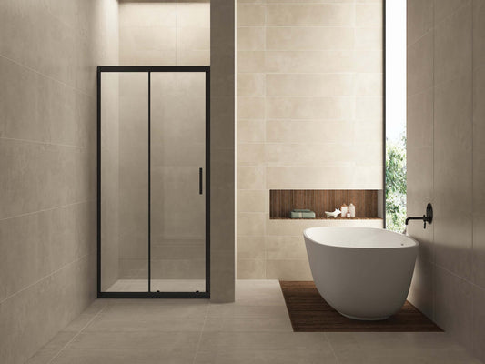 Skyline Schiebetür Duschabtrennung Wiesbaden 130x200 cm 8 mm Nano-Beschichtung Matt Schwarz