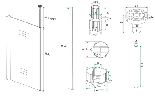 Vertikale Stabilisationsstange mit Deckenmontage, Chrom für 10 mm Glas, Wiesbaden