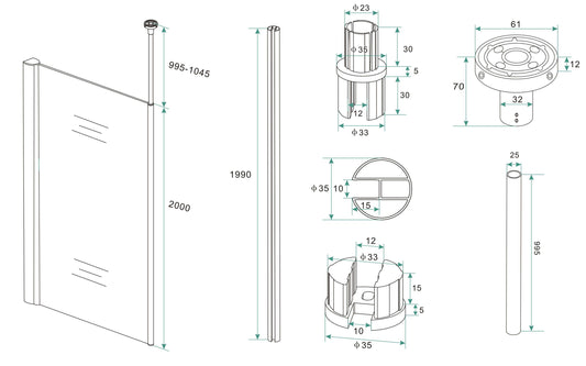 Verticale stabilisatiebalk met plafondmontage, chroom voor 10 mm glas, Wiesbaden