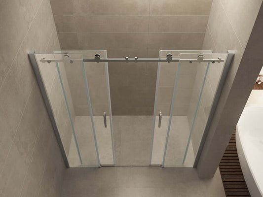 Duschabtrennung Wiesbaden | Schiebbar 4-teilig | 180x200cm | 8 mm Nano-Beschichtetes Glas | Chrom | Nischentür