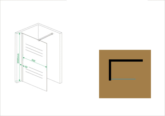 100x200 cm Duschwand Wiesbaden mit Mittelband Nanobeschichtung