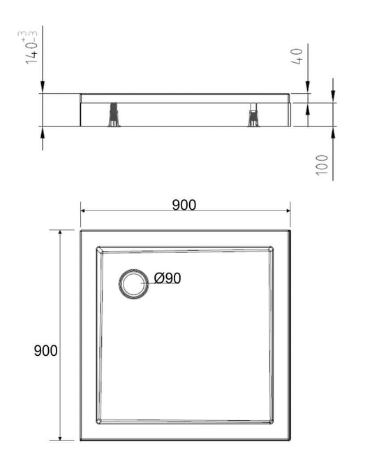 Acryl Douchebak Wiesbaden Vierkant 90X90X4 Cm in Wit
