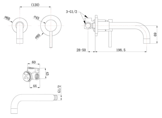 Cain Einbau-Waschtischarmatur Wiesbaden Komplett mit Kaltstart in V2A 304