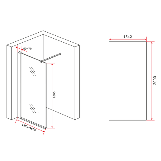 ALONI inloopdouchewand – 10 mm veiligheidsglas