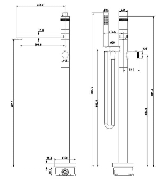 Freistehende Badthermostatarmatur Wiesbaden Bol 83,3 cm Komplett Chrom