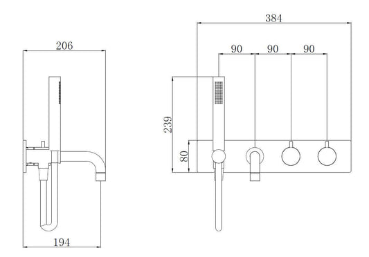 Wiesbaden Style 2-Knopf Einbau-Badthermostatarmatur matt schwarz