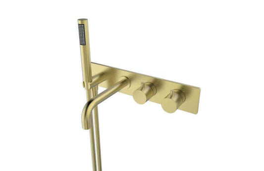 Wiesbaden-Stil Einbau-Badthermostatarmatur mit 2 Knöpfen, gebürstetes Messing, Gold