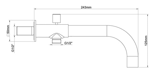 Einlauf für Einbaubad Wiesbaden mit Umstellung 24 Cm 1/2 in mattschwarz
