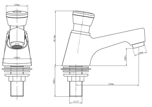 Autostop Selbstschließender Waschbeckenhahn Wiesbaden 1/2 Zoll Chrom