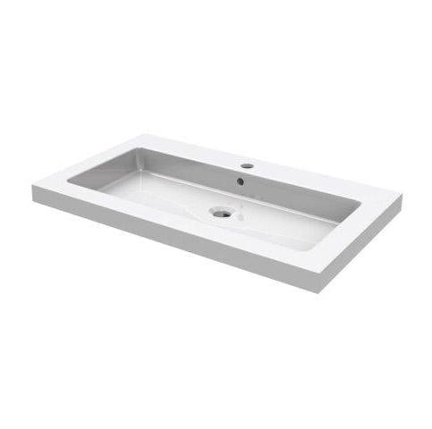 Wiesbaden keramisches Waschbecken 60, 80, 100, 120 cm mit 0, 1 oder 2 Wasserhahnbohrungen