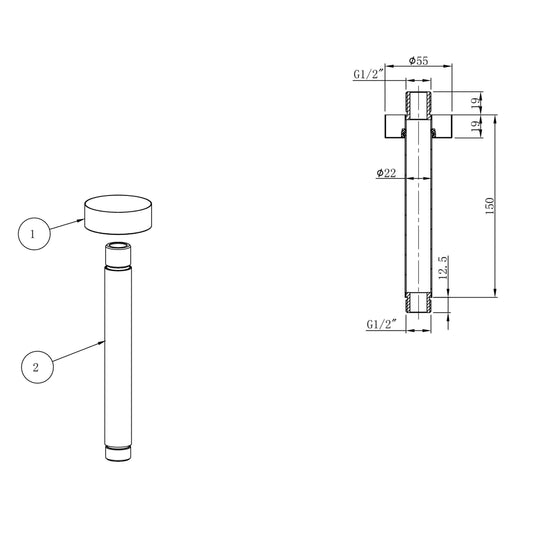 Caral Douchearm met Plafondbeugel 15 cm Geborsteld Staal Wiesbaden