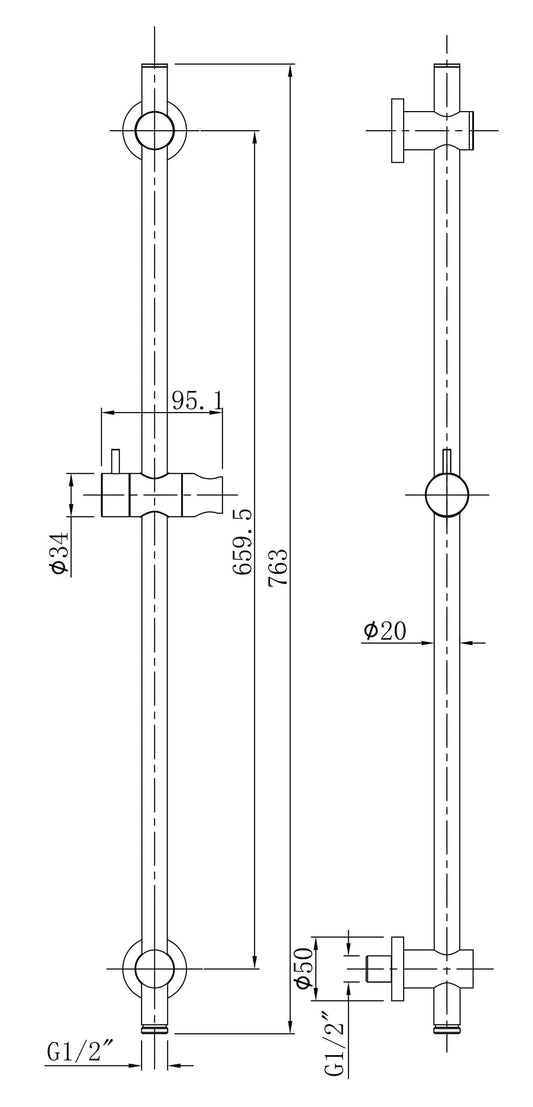Wiesbaden Peck 66 cm Schiebebalken mit Wasseranschluss in gebürstetem Stahl