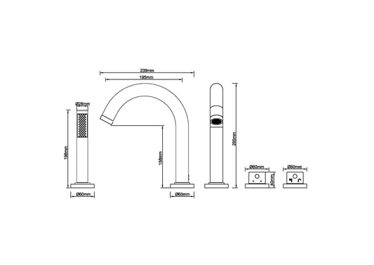 4-Loch thermostatische Badrandarmatur Wiesbaden in Edelstahl-Finish-Set
