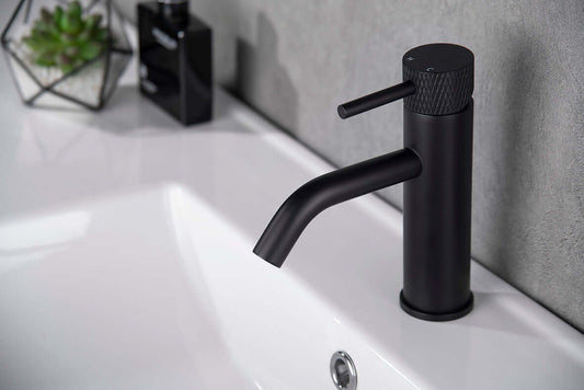 Gerippter Aufbau-Waschtischmischer Wiesbaden Matt Schwarz