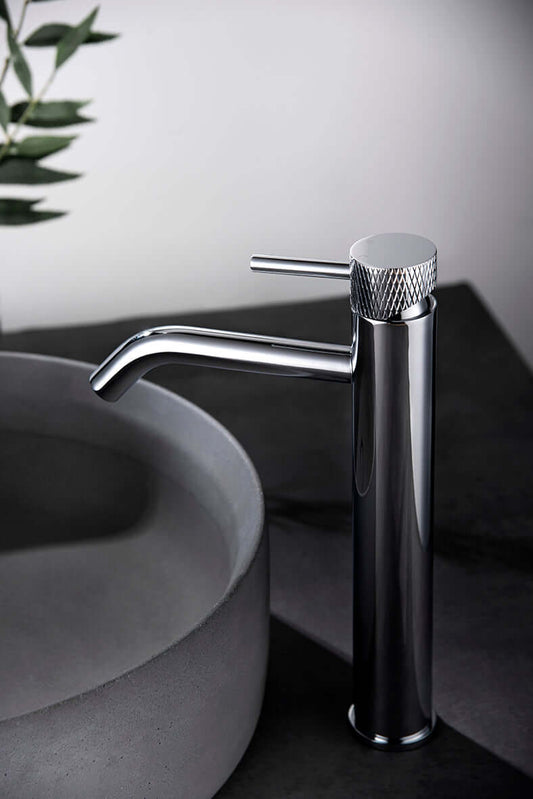 Gerippter Aufbau Waschbeckenarmatur Wiesbaden XL Hoher Auslauf Chrom