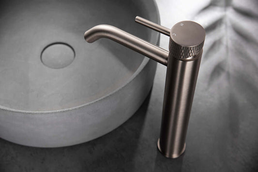 Ribbd Aufsatzspültischarmatur Wiesbaden mit XL hohem Auslauf in Edelstahl