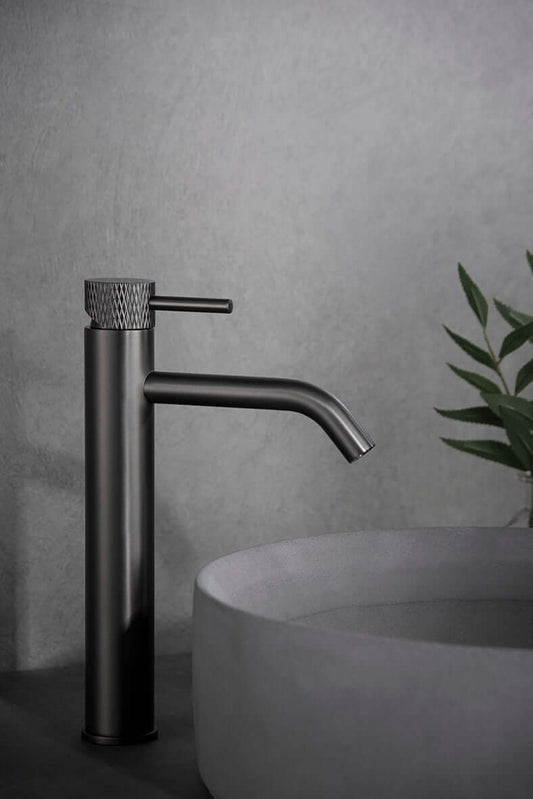 Gerippter Aufbau Waschbeckenmischbatterie Wiesbaden XL Hoher Auslauf Bronze