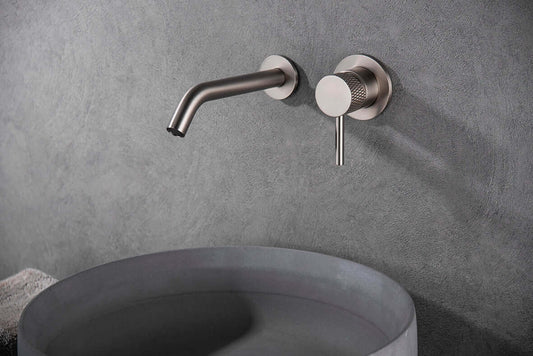 Ribbd Inbouwmengkraan voor wastafels met RVS afdekplaat, elegant en modern ontwerp.