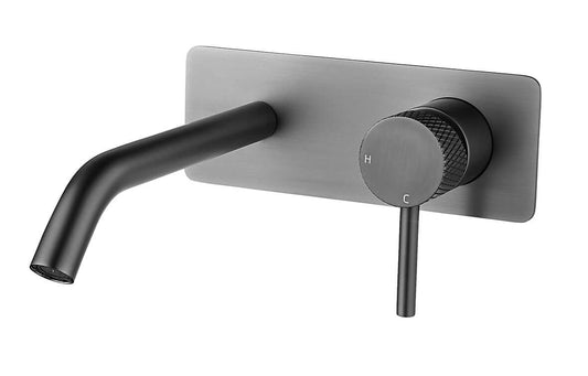 Inbouwwastafelkraan van Wiesbaden met enkele hendel en afdekplaat in brons, modern design en messing constructie.