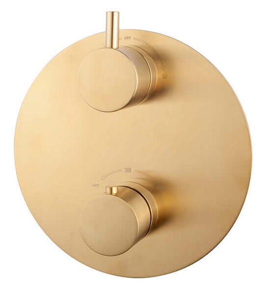 Caral Thermostat 2-Wege rundes Abdeckungselement Wiesbaden gebürstetes Messing Gold