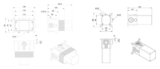 Dreams Basiskomponente für Duscharmatur Wiesbaden mit 2 Absperrhähnen