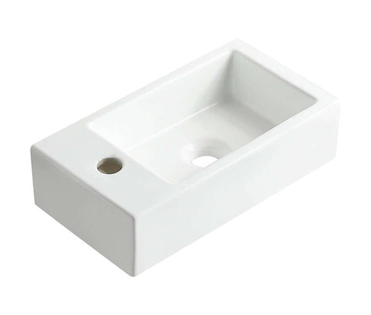 Wiesbaden Rhea M 40x22 cm Brunnen Glänzend Weiß mit Wasserhahnloch Links