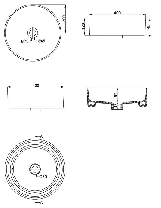 Link waskom rond 40 x 12 cm keramiek mat wit