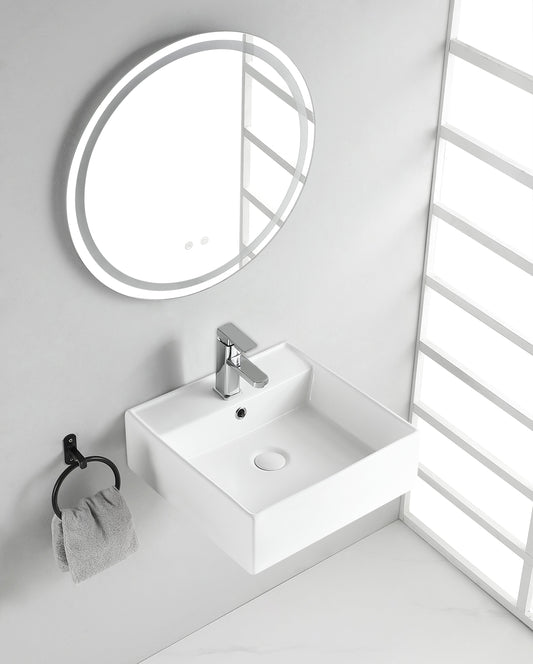 Larx Vierkante Keramische Wastafel Wiesbaden 38X38X13Cm (Met Kraangat)