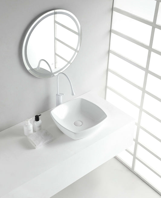 Plaza Keramische Opzetwastafel Wiesbaden 42x42 cm Wit (Zonder Overloop)