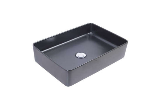 Wastafel van Wiesbaden in zwart keramiek, rechthoekig design, 35x50x14,5 cm.