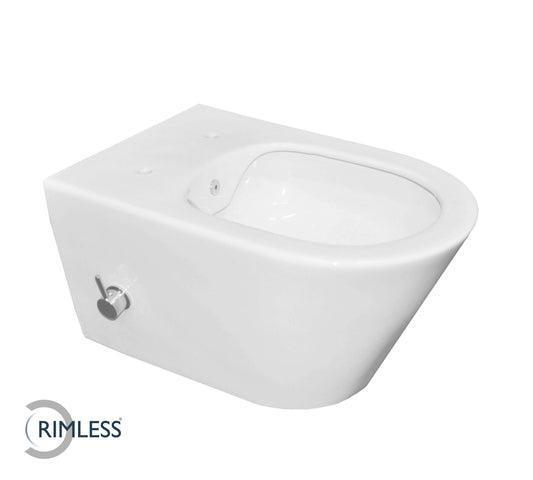Wandtoilet wit met randloos design en bidetfunctie, Wiesbaden 53 cm.