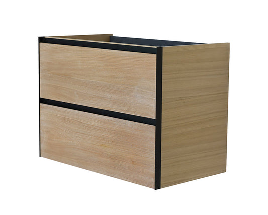 Lotus Waschbeckenunterschrank Wiesbaden mit 2 Schubladen, 80x45,2 cm in natürlicher Eiche und matt Schwarz