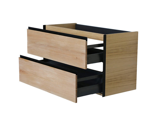 Lotus Waschtischunterschrank Wiesbaden mit 2 Schubladen, 100x45,2 cm in natürlicher Eiche und mattschwarz