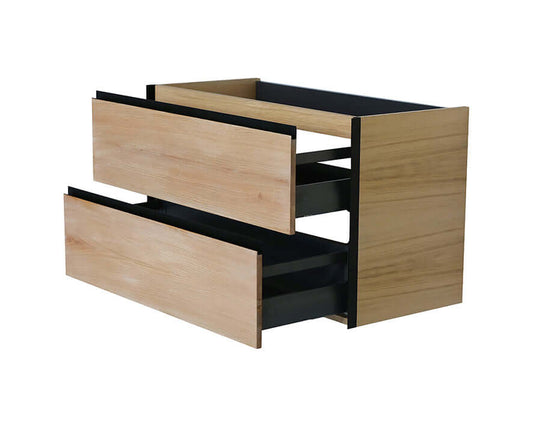 Lotus wastafelonderkast Wiesbaden met 2 lades, 100x45,2 cm in natuurlijk eiken en matzwart