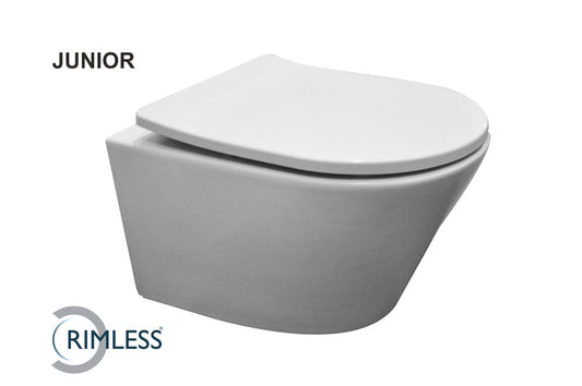 Vesta Junior Wandtoilet Wiesbaden Washdown Randloos in wit (inclusief Flatline zitting in wit)