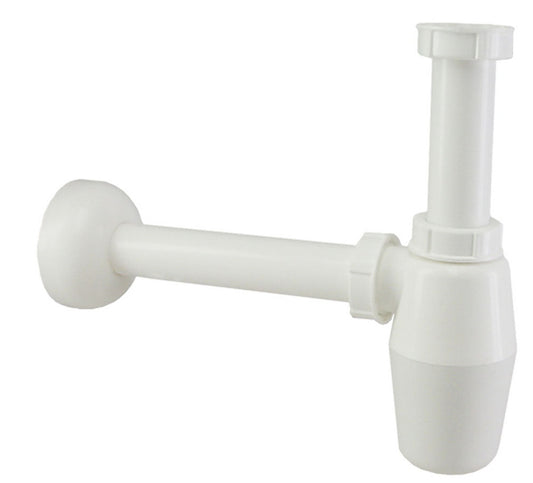 Standard PVC Becher-Siphon Rund mit Wandrohr und Rosette Weiß Wiesbaden