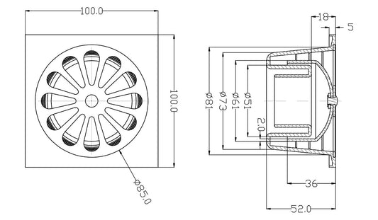Chroom ABS Duschrinne Wiesbaden 10x10 Boden 40 mm