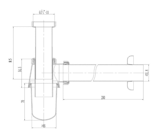 Standard Bechersiphon Wiesbaden Rund mit Wandrohr und Rosette in Chrom