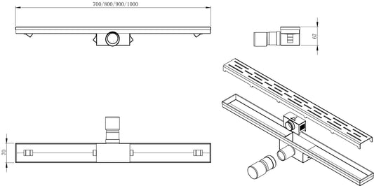 3. Generation Edelstahl Duschrinne Wiesbaden Inklusive Flanschsiphon und Filter 70x7 cm Edelstahl