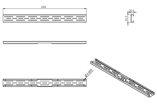 Separates Standardgitter Wiesbaden für 3. Generation Duschablauf 70 cm in Matt Schwarz