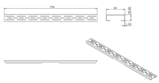 Los Standaard Rooster Wiesbaden voor 3e Generatie Douchegoot 80 cm Mat Zwart